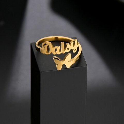 Amazon.com: Solid 10K Gold Two Finger Personalized Name Ring Custom Made  Fine Jewelry : Handmade Products